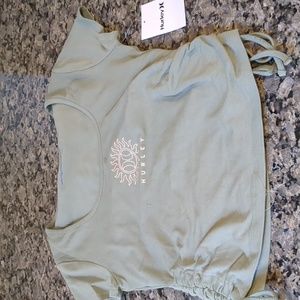 Hurley Olive Ruched Print Tee Size S